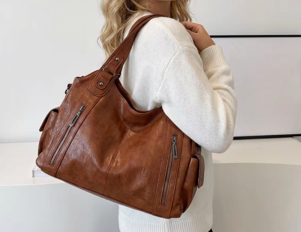 Cabas sac de cours femme fonctionnel cuir marron