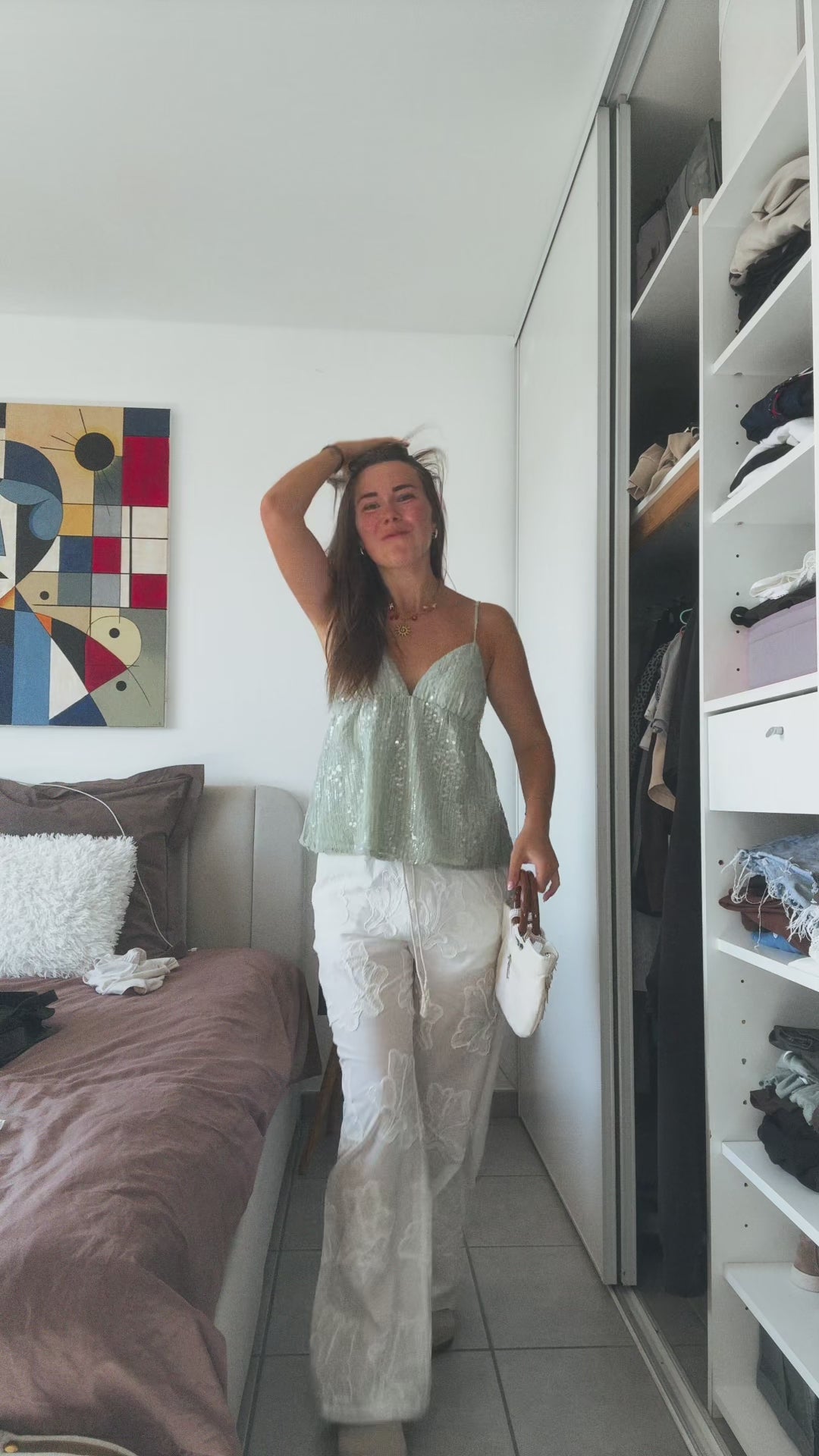 Pantalon blanc brodé été